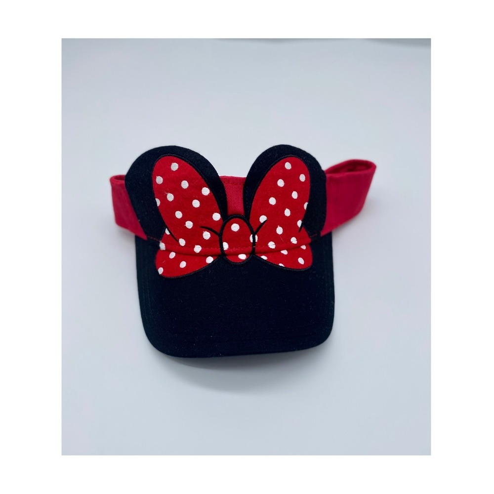 Disney Parks Minnie Mouse Visor Black Red Polka Dot Bow 3D Ears Adult NWT